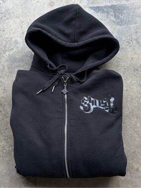 Ghost Black Fleece Full Zip Batwing  Hoodie Grucifix Design Gothic